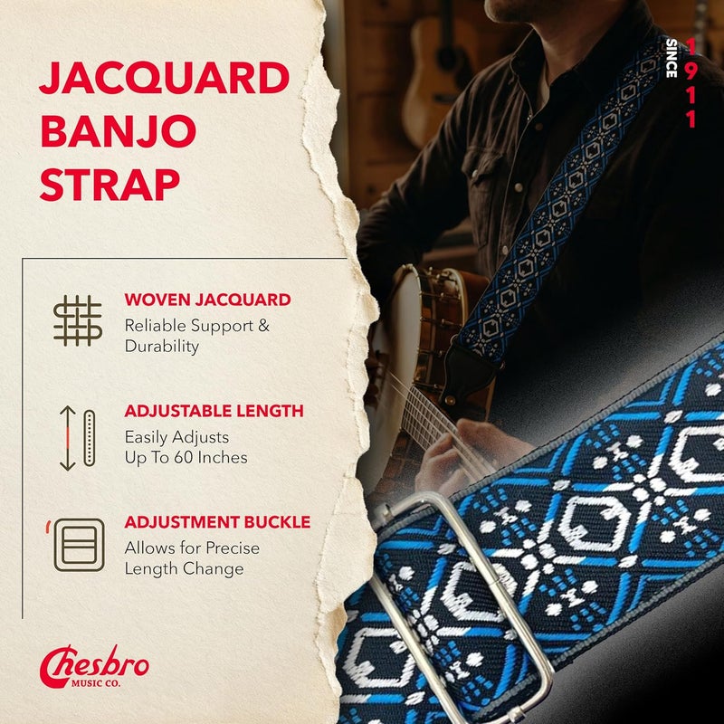 CMC Jacquard Banjo Strap for Men and Women, with Adjustable Buckle and Spring Clips, 2" Wide, 60" Long, - Image 2